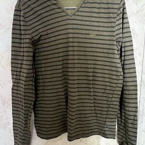 Vans Men's Green Striped Long Sleeve Tee